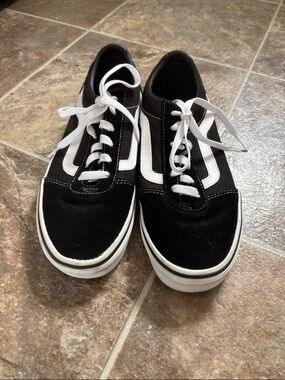 Vans Black and White Low-Top Canvas Sneakers with Side Stripe